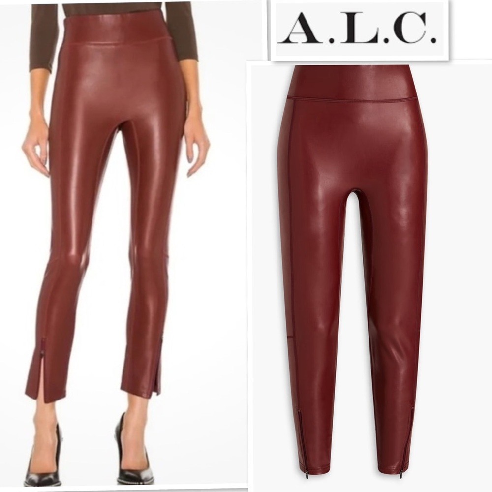 A.L.C. Emile Faux Leather Cropped Leggings Pull-on Pants In Dark Cherry Red Sz 8